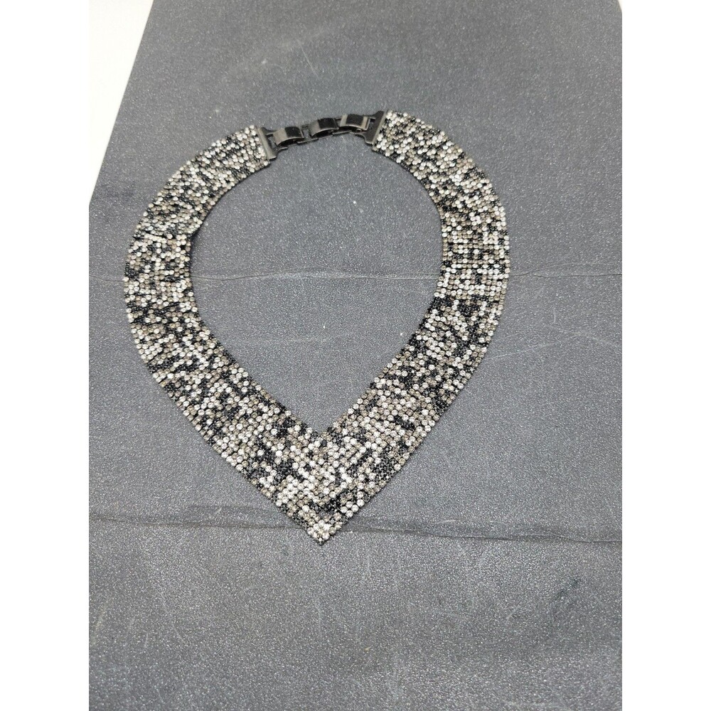Black And Silver V Collar Necklace Statement Rhinestone Modern Formal Prom